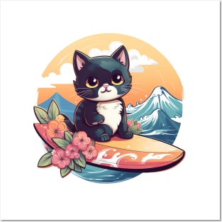 Tuxedo Kitten Surfs Posters and Art